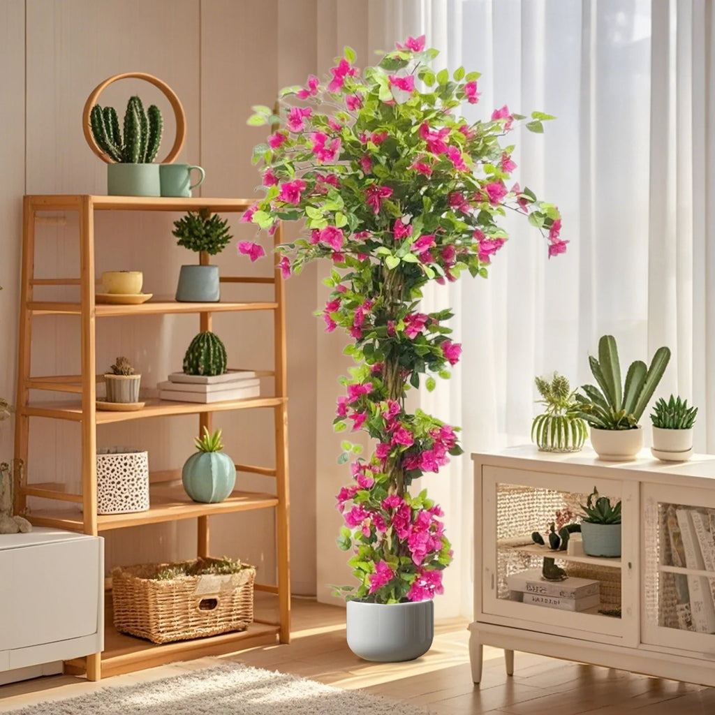 Bougainvillier Artificiel | Plante avec Tronc en Bois et Fleurs Roses | Décoration Intérieure et Extérieure pour Maison et Bureau 0