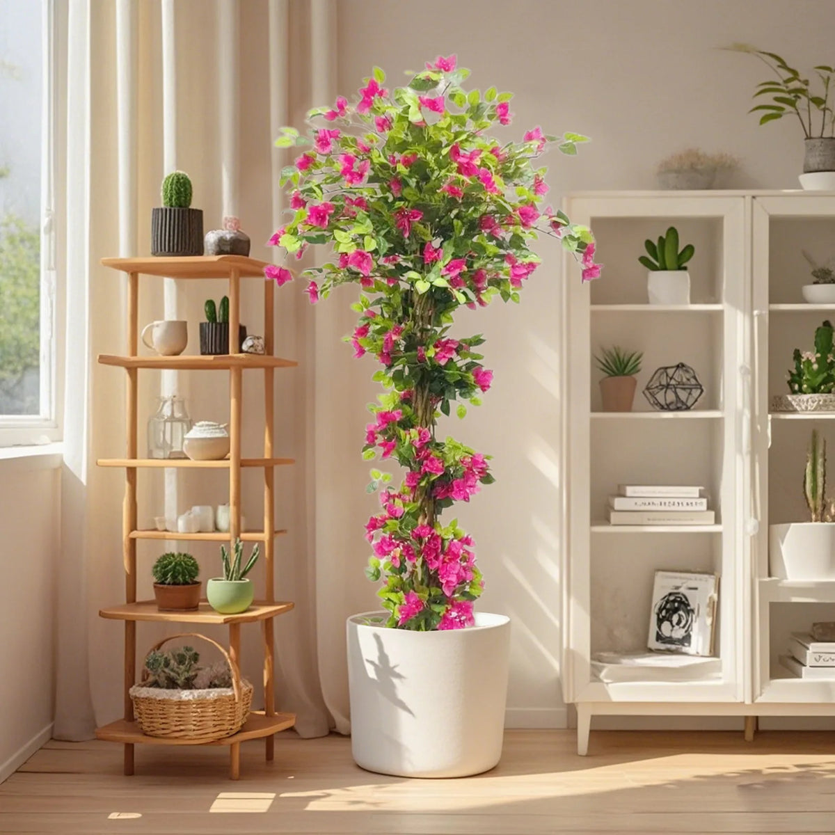 Bougainvillier Artificiel | Plante avec Tronc en Bois et Fleurs Roses | Décoration Intérieure et Extérieure pour Maison et Bureau 1