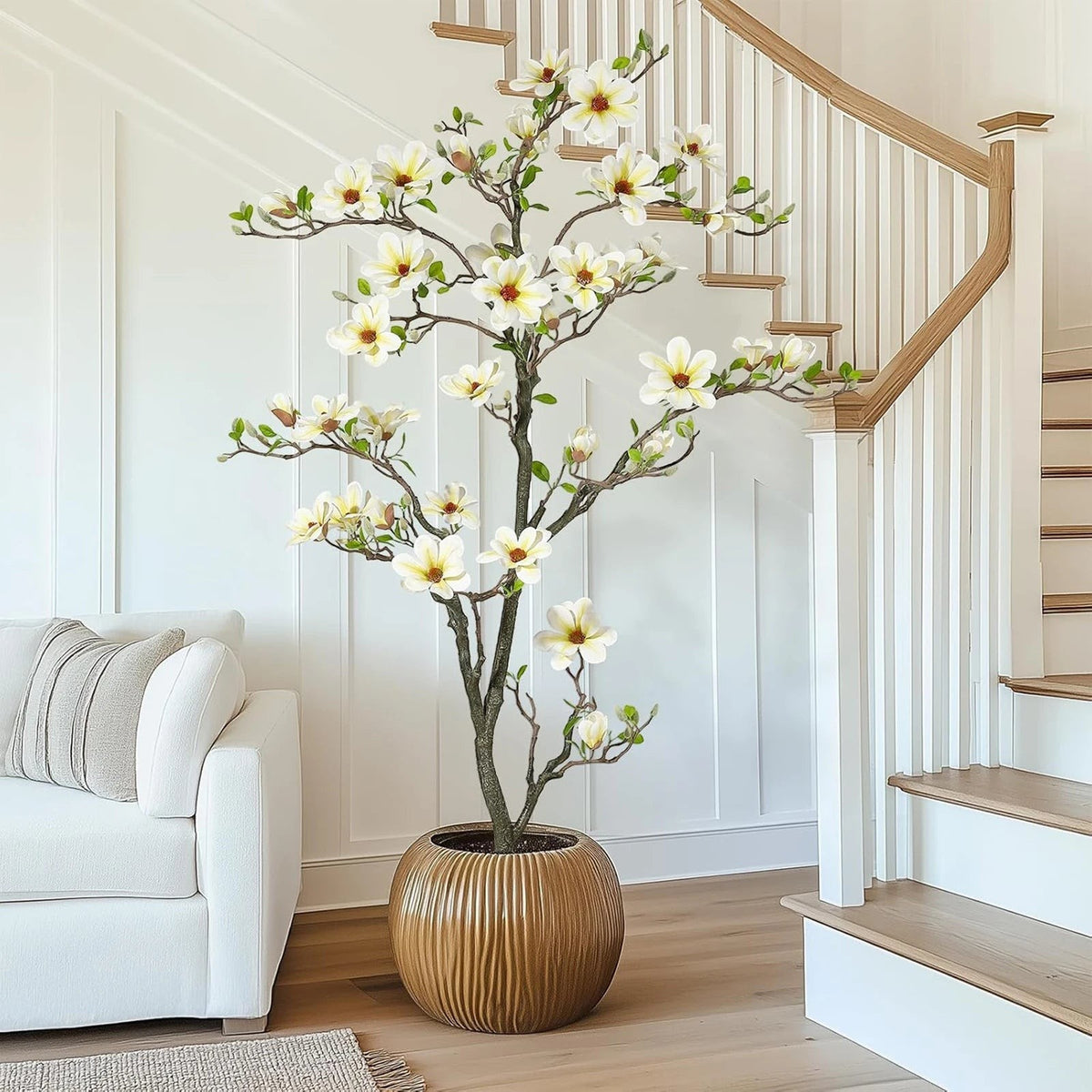 Faux Arbre Magnolia Artificiel de 120cm à 180cm avec Fleurs Blanches | Décoration Élégante pour Intérieur et Extérieur 0