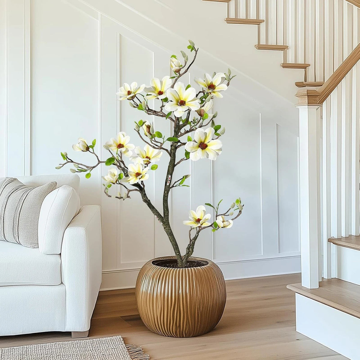 Faux Arbre Magnolia Artificiel de 120cm à 180cm avec Fleurs Blanches | Décoration Élégante pour Intérieur et Extérieur 1