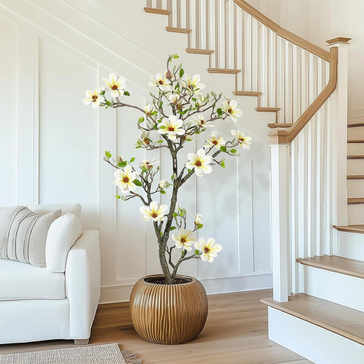 Faux Arbre Magnolia Artificiel de 120cm à 180cm avec Fleurs Blanches | Décoration Élégante pour Intérieur et Extérieur 2