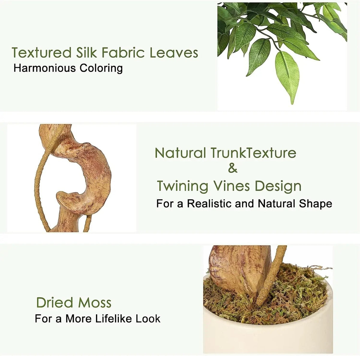 Ficus Luxueux | Plante Artificielle avec Tronc Incurvé & Jardinière Blanche | Décoration Intérieure Élégante pour un Ambiance Naturelle 4