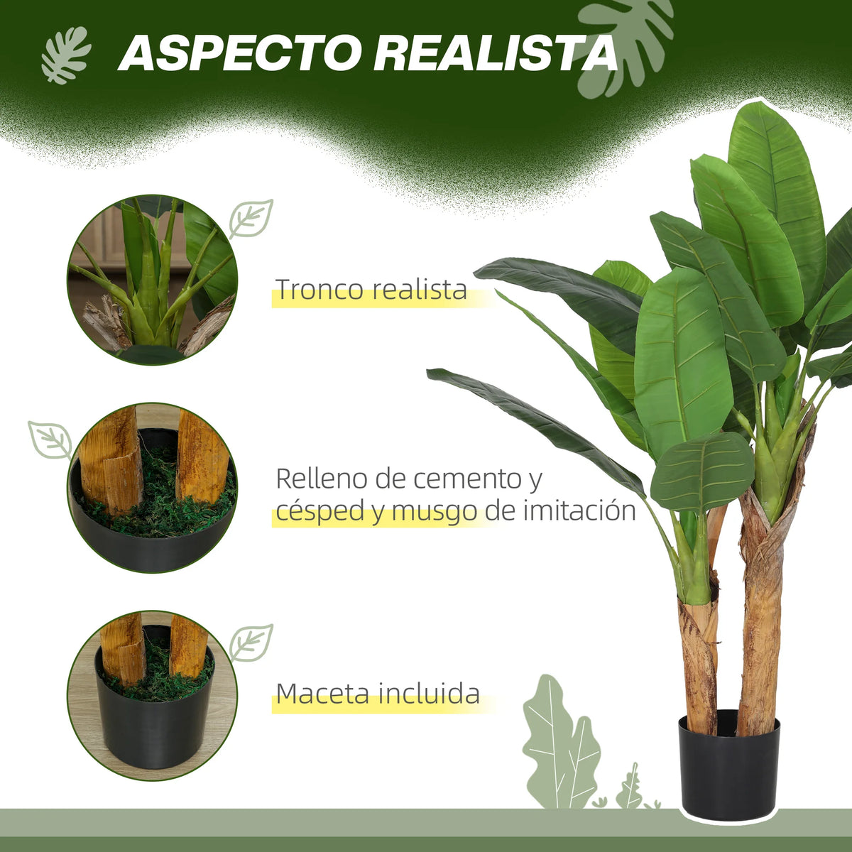 Plante Artificielle Intérieur | Arbre Décoratif Bananier avec 15 Feuilles Vertes | Élégance Durable pour Votre Espace 3