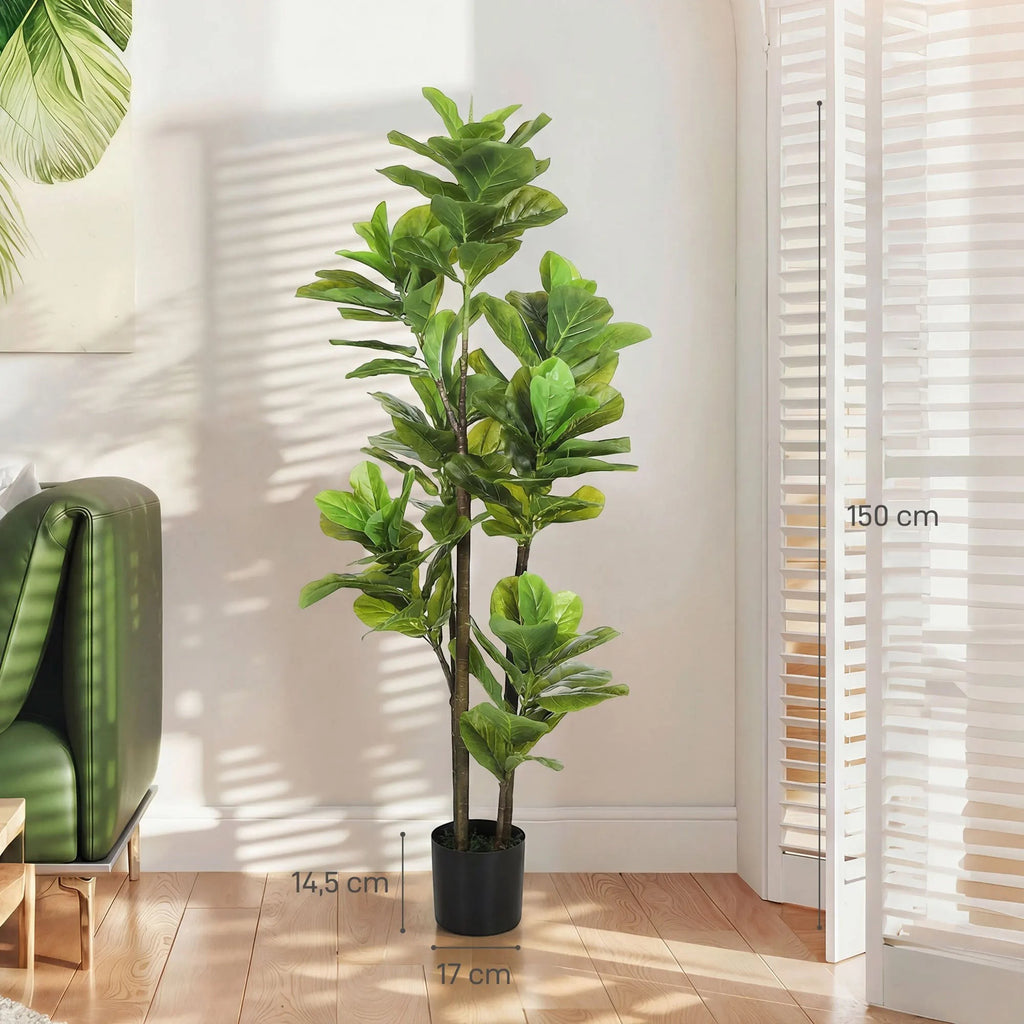 Lot de 2 plantes artificielles Ficus Klorys avec feuilles vertes réalistes dans un pot en ciment noir pour intérieur