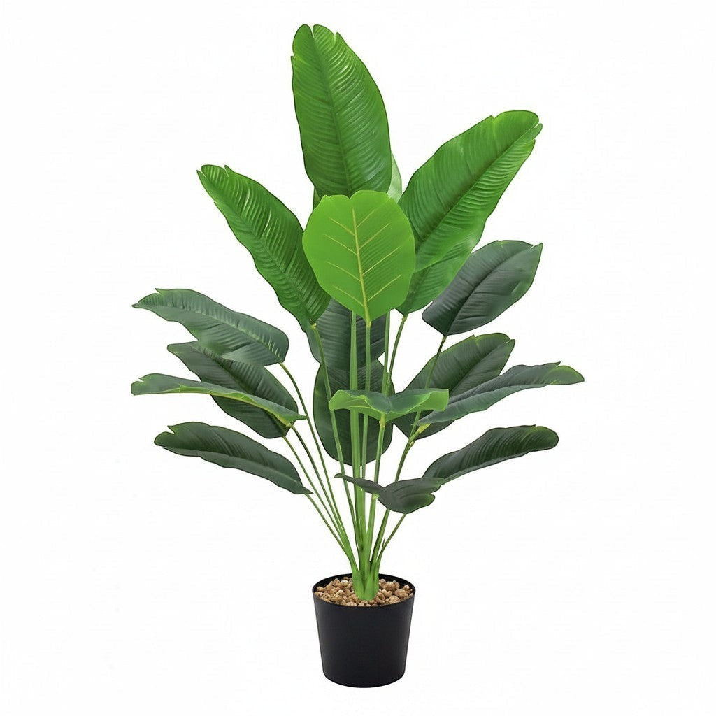 Plante artificielle palmier Areca Klorys de 120 cm avec 24 feuilles vertes réalistes dans un pot noir décoratif.