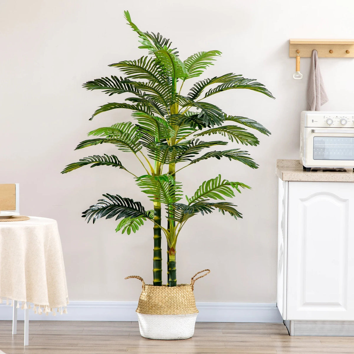 Plante artificielle palmier Areca Klorys 190 cm avec 30 feuilles vertes réalistes dans un panier décoratif