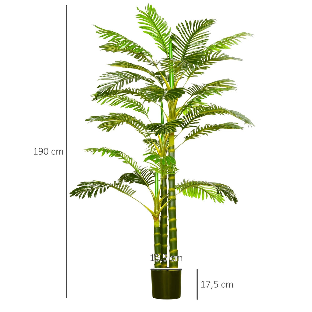 Plante artificielle palmier Areca Klorys de 190 cm avec 30 feuilles vertes réalistes dans un pot robuste