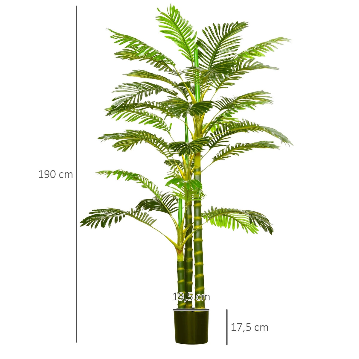 Plante artificielle palmier Areca Klorys de 190 cm avec 30 feuilles vertes réalistes dans un pot robuste